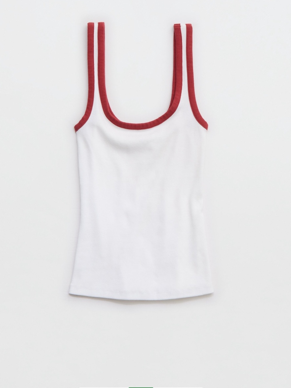 Aerie White Ribbed Tank Top with Red Trim - Women's Casual Scoop Neck - Picture 3 of 5
